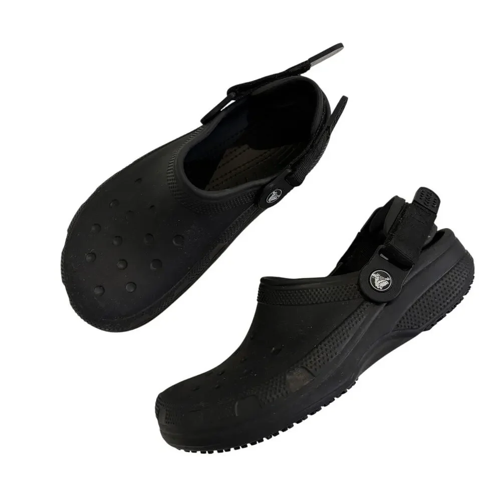 Crocs Classic Work Clogs Black Mens 7 Womens 9 Adjustable Strap Slip Resistant